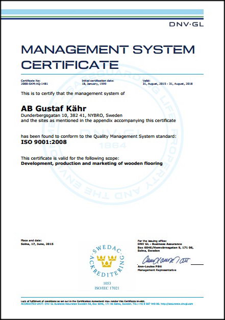 Сертификат Kahrs ISO 9001