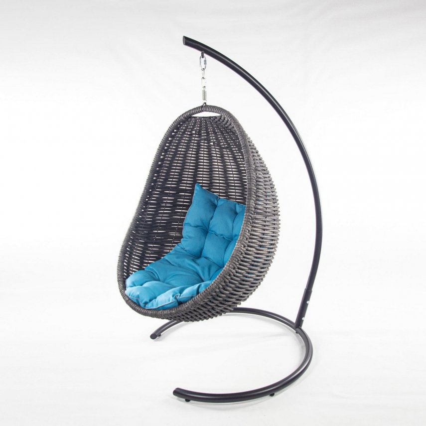 Фото товара Черное подвесное кресло-кокон с подушкой