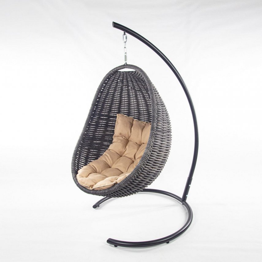 Черное подвесное кресло-кокон с подушкой
