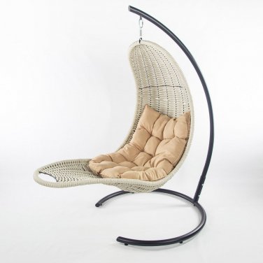 Фото товара Белое подвесное кресло-шезлонг с подушкой